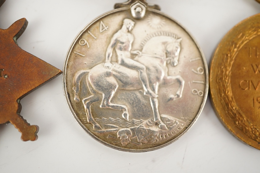 Seven First World War medals, including a Military Medal (MM) group comprising of an MMand a 1914 Star awarded to 7993 Pte. W. Grundy 1/R. SC. FUS., Military Medal possibly renamed, together with a WWI trio awarded to 22